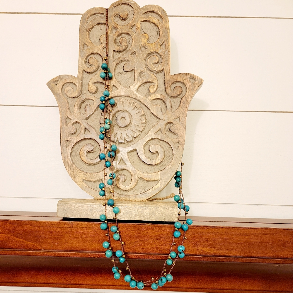 ♡VTG Crocheted Necklace▪︎Turquiose Brass▪︎ - Picture 2 of 8